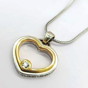 Brighton "Open Hearted" TwoTone Heart Pendant ❤️ w Swarovski Crystal Solitaire!